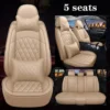 Luxury Premium All Season Quited PU Leather Waterproof Universal 5 Seater Fit Sedan Car Seat Cover with Pillows
