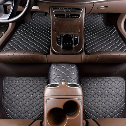 Luxury Premium Universal PU Leather Waterproof Floor Mat Set Auto Foot Pad Protector Carpet Front and Rear Mats
